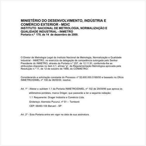 Portaria DIMEL/INMETRO 179:2000 - Situação: Em vigor