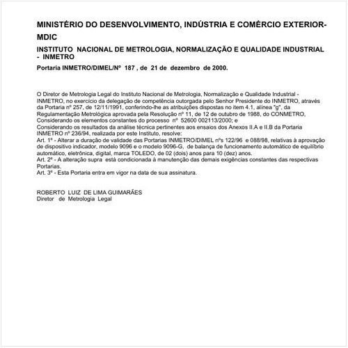 Portaria DIMEL/INMETRO 187:2000 - Situação: Em vigor