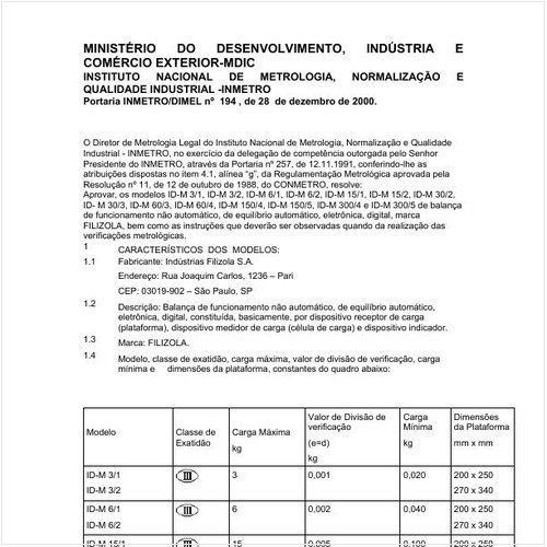 Portaria DIMEL/INMETRO 194:2000 - Situação: Revisto