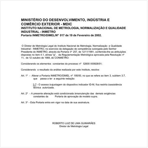 Portaria DIMEL/INMETRO 17:2002 - Situação: Em vigor