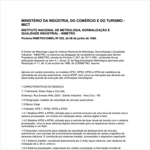 Portaria DIMEL/INMETRO 33:1998 - Situação: Revisto