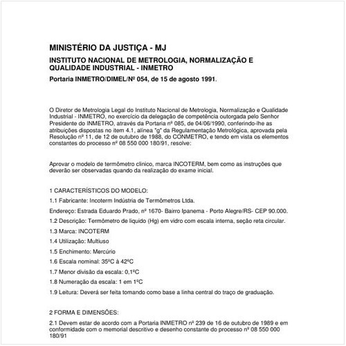 Portaria DIMEL/INMETRO 54:1991 - Situação: Revisto
