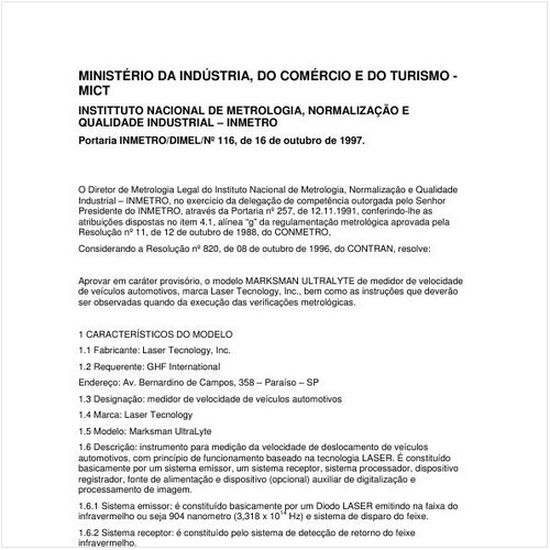 Portaria DIMEL/INMETRO 116:1997 - Situação: Revisto