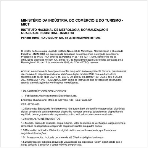Portaria DIMEL/INMETRO 124:1998 - Situação: Revisto