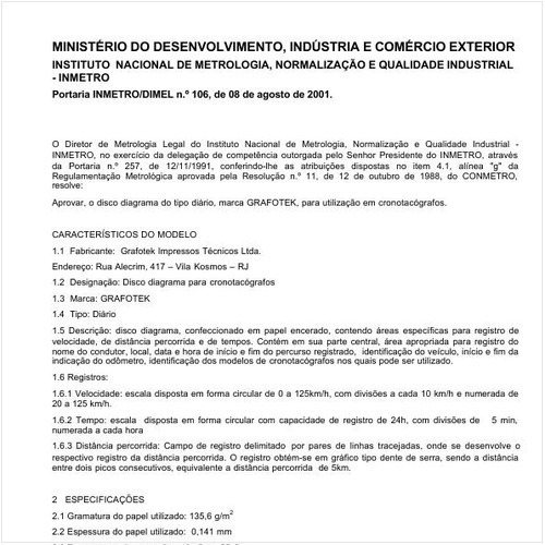Portaria DIMEL/INMETRO 106:2001 - Situação: Em vigor