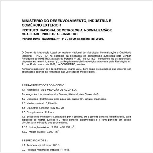 Portaria DIMEL/INMETRO 112:2001 - Situação: Revogado