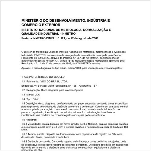 Portaria DIMEL/INMETRO 121:2001 - Situação: Em vigor