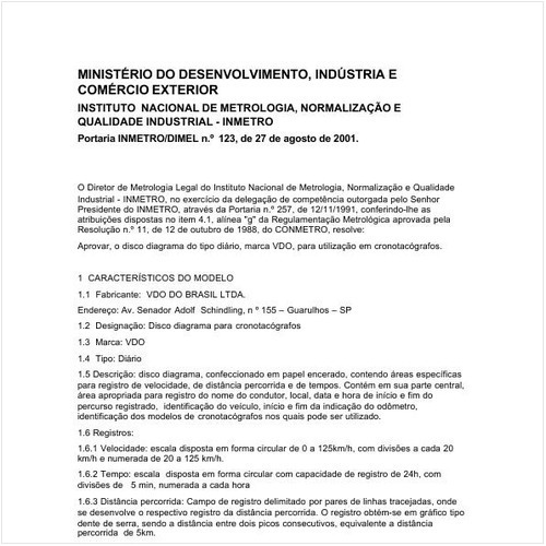 Portaria DIMEL/INMETRO 123:2001 - Situação: Em vigor