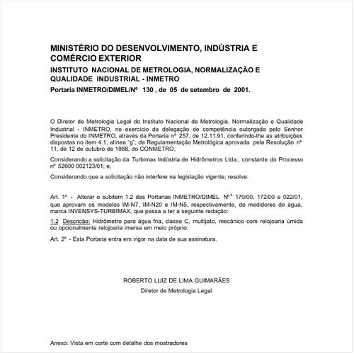 Portaria DIMEL/INMETRO 130:2001 - Situação: Em vigor