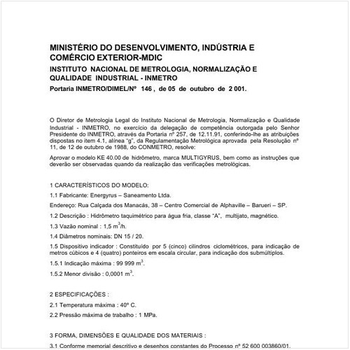 Portaria DIMEL/INMETRO 146:2001 - Situação: Em vigor