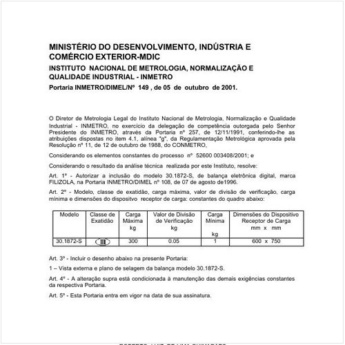 Portaria DIMEL/INMETRO 149:2001 - Situação: Em vigor