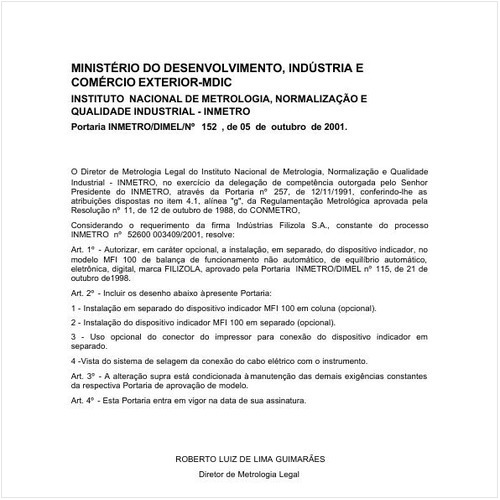 Portaria DIMEL/INMETRO 152:2001 - Situação: Em vigor