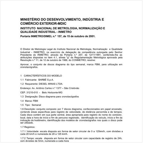 Portaria DIMEL/INMETRO 157:2001 - Situação: Em vigor