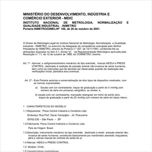 Portaria DIMEL/INMETRO 166:2001 - Situação: Em vigor