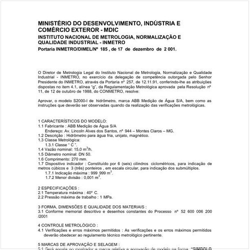 Portaria DIMEL/INMETRO 185:2001 - Situação: Revisto