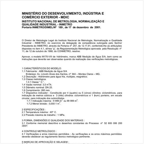 Portaria DIMEL/INMETRO 189:2001 - Situação: Revisto