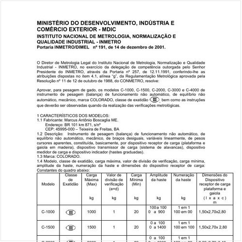 Portaria DIMEL/INMETRO 191:2001 - Situação: Em vigor