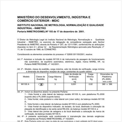 Portaria DIMEL/INMETRO 193:2001 - Situação: Revisto