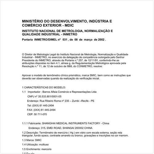 Portaria DIMEL/INMETRO 31:2002 - Situação: Em vigor