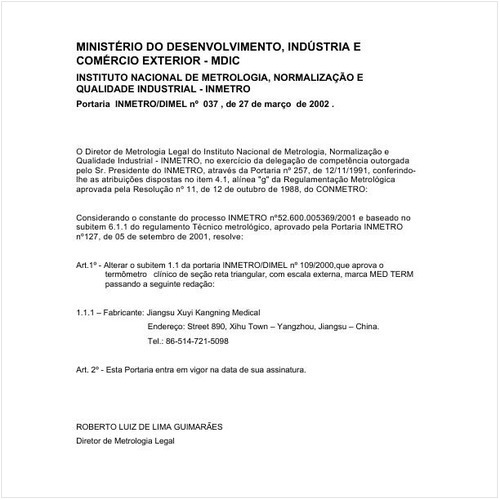 Portaria DIMEL/INMETRO 37:2002 - Situação: Em vigor