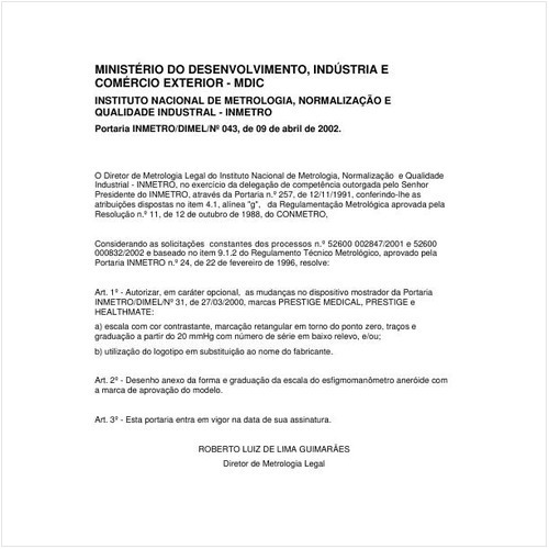 Portaria DIMEL/INMETRO 43:2002 - Situação: Em vigor