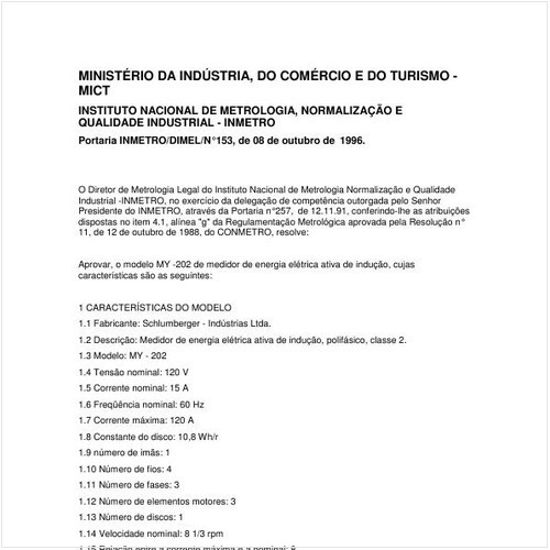 Portaria DIMEL/INMETRO 153:1996 - Situação: Revisto