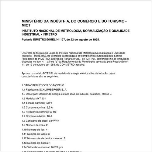 Portaria DIMEL/INMETRO 137:1995 - Situação: Revisto
