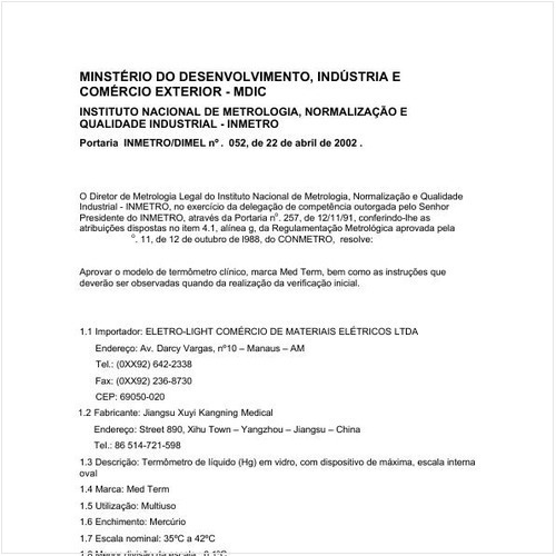 Portaria DIMEL/INMETRO 52:2002 - Situação: Em vigor