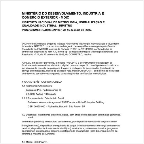Portaria DIMEL/INMETRO 67:2002 - Situação: Revogado