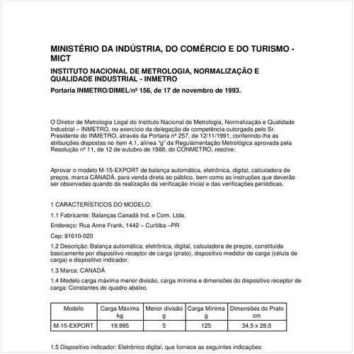 Portaria DIMEL/INMETRO 156:1993 - Situação: Revisto