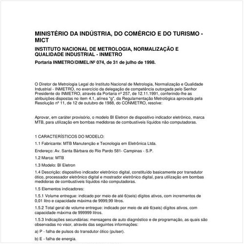 Portaria DIMEL/INMETRO 74:1998 - Situação: Revisto