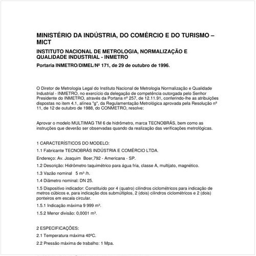 Portaria DIMEL/INMETRO 171:1996 - Situação: Revisto