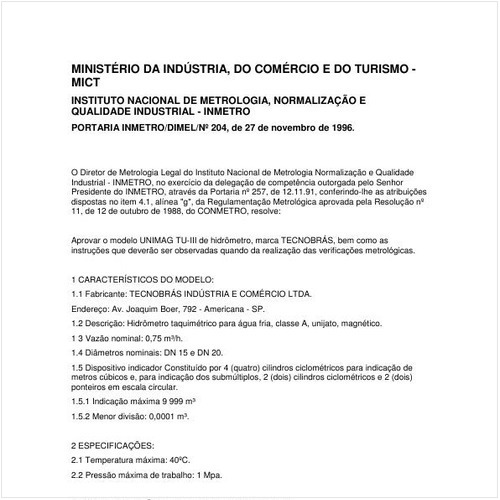 Portaria DIMEL/INMETRO 204:1996 - Situação: Revisto