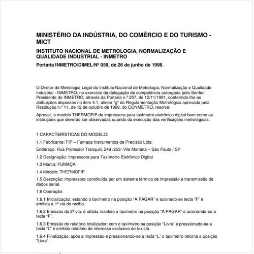 Portaria DIMEL/INMETRO 59:1998 - Situação: Revisto
