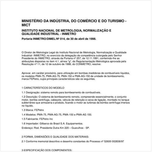 Portaria DIMEL/INMETRO 14:1998 - Situação: Revisto
