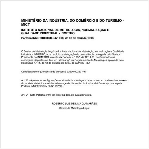 Portaria DIMEL/INMETRO 18:1998 - Situação: Em vigor