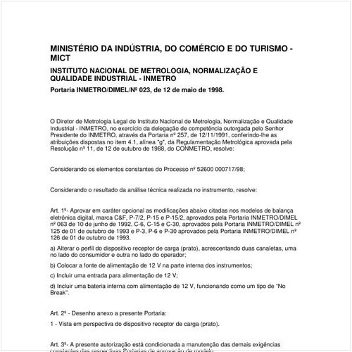 Portaria DIMEL/INMETRO 23:1998 - Situação: Em vigor