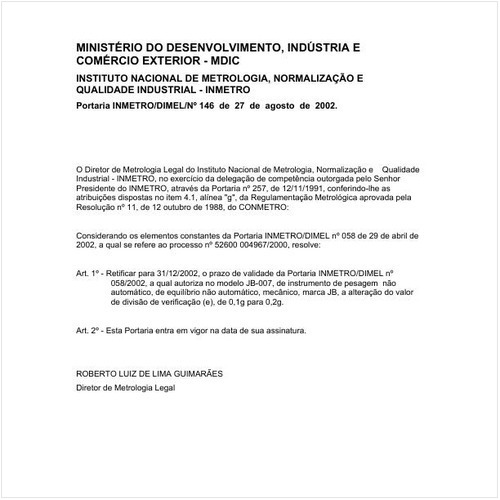 Portaria DIMEL/INMETRO 146:2002 - Situação: Em vigor