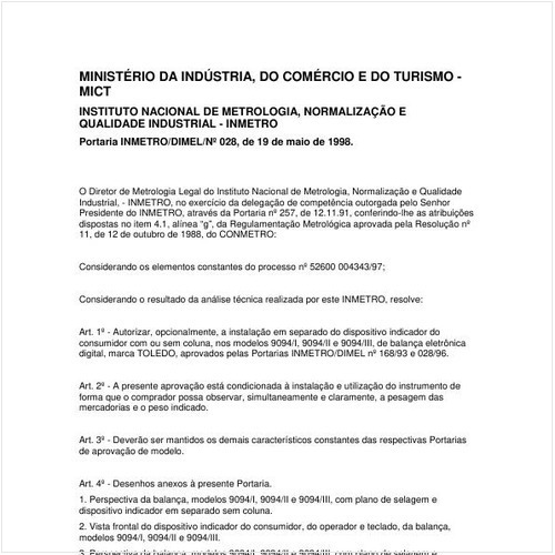 Portaria DIMEL/INMETRO 28:1998 - Situação: Em vigor