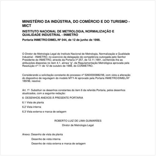 Portaria DIMEL/INMETRO 44:1998 - Situação: Em vigor