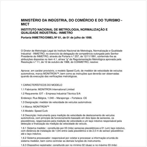 Portaria DIMEL/INMETRO 61:1998 - Situação: Em vigor