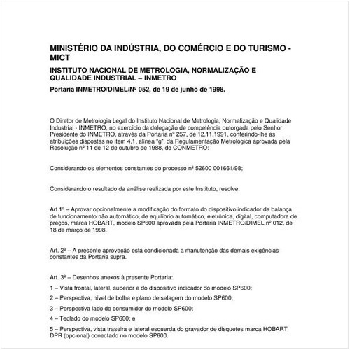 Portaria DIMEL/INMETRO 52:1998 - Situação: Em vigor
