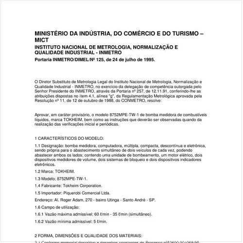 Portaria DIMEL/INMETRO 125:1995 - Situação: Revisto