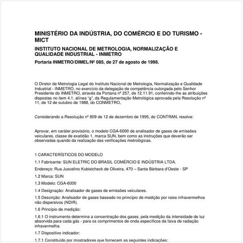 Portaria DIMEL/INMETRO 85:1998 - Situação: Revogado