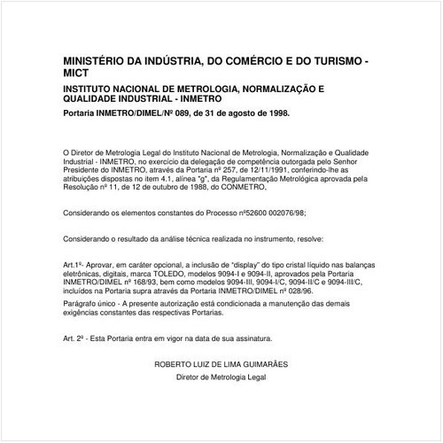 Portaria DIMEL/INMETRO 89:1998 - Situação: Em vigor