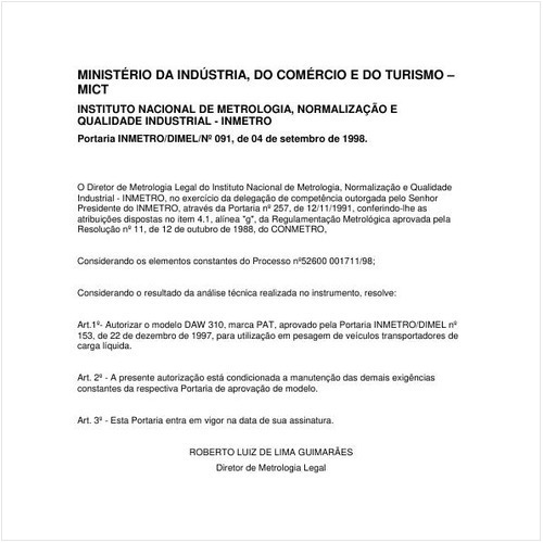Portaria DIMEL/INMETRO 91:1998 - Situação: Revogado