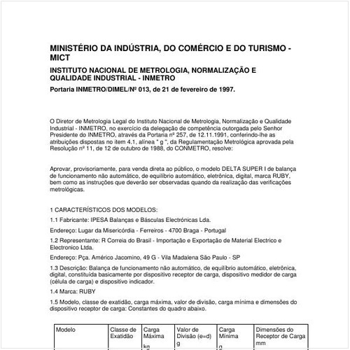 Portaria DIMEL/INMETRO 13:1997 - Situação: Revisto