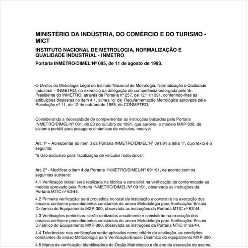 Portaria DIMEL/INMETRO 95:1993 - Situação: Em vigor