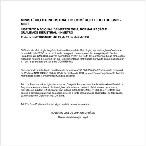 Portaria DIMEL/INMETRO 43:1997 - Situação: Em vigor