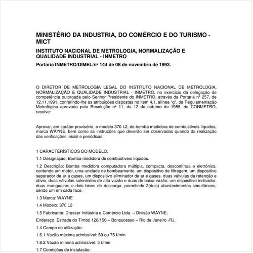 Portaria DIMEL/INMETRO 144:1993 - Situação: Revisto